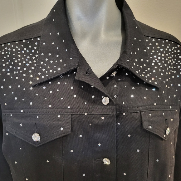 95B. Christine Alexander Black Studded Denim Jean Jacket - Size XL - Picture 2 of 6